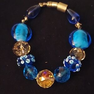 Blue and Gold Crystal Beaded Bracelet